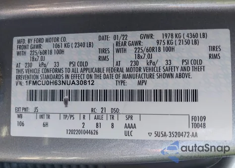 2022 Ford Escape Sel from USA, damaged, VIN 1FMCU0H63NUA30812